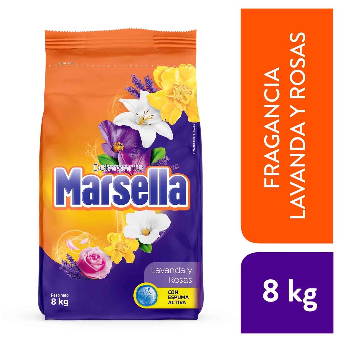 MARSELLA - Detergente en Polvo Marsella Pétalos de Lavanda y Rosas Bolsa 8 Kg