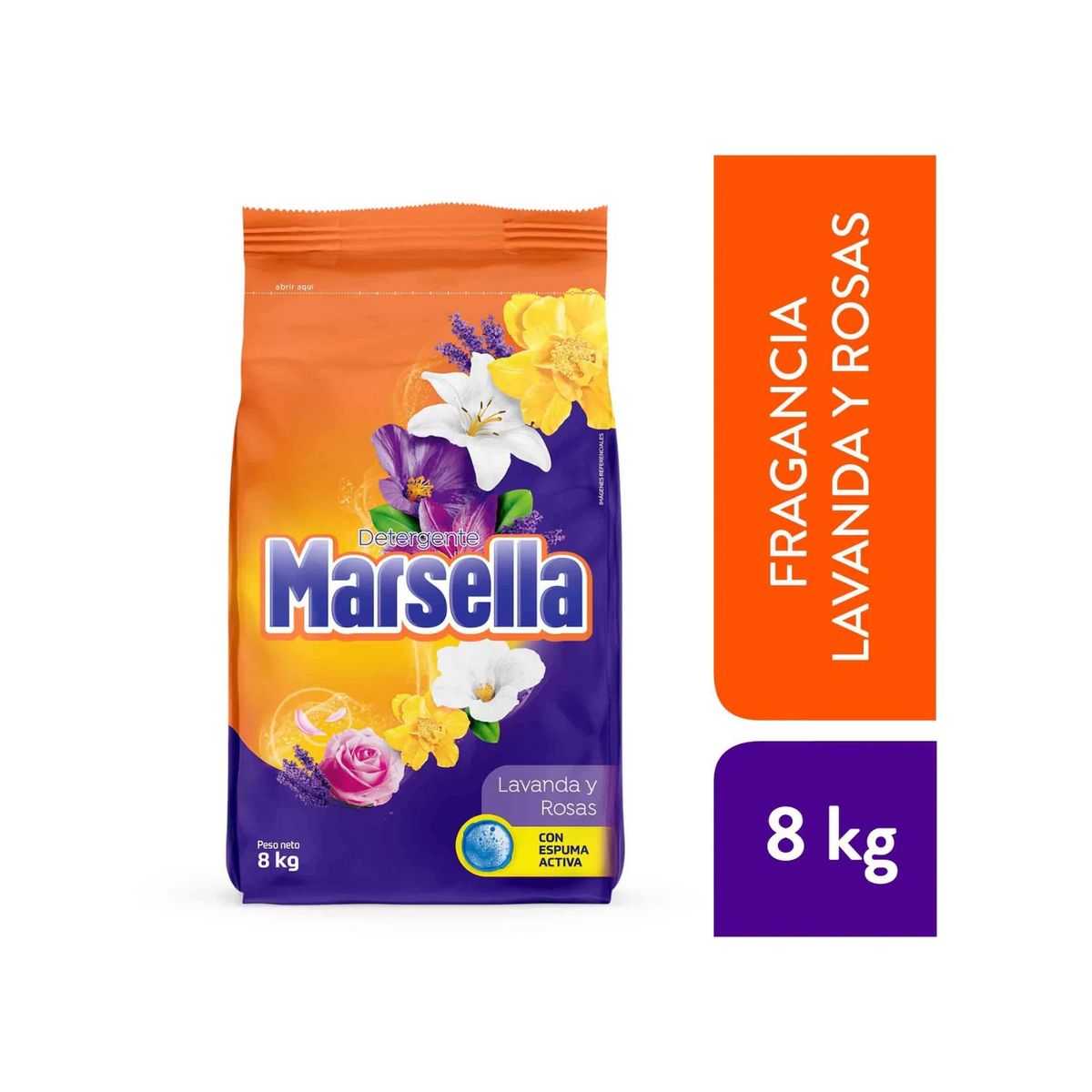 MARSELLA - Detergente en Polvo Marsella Pétalos de Lavanda y Rosas Bolsa 8 Kg