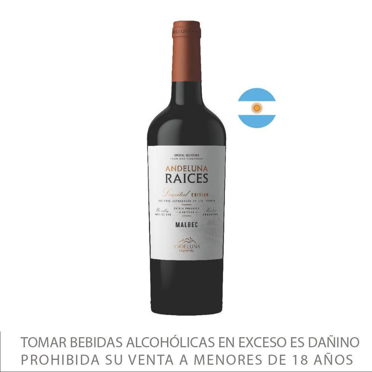 ANDELUNA - Vino Tinto Andeluna Raíces Malbec Botella 750 mL