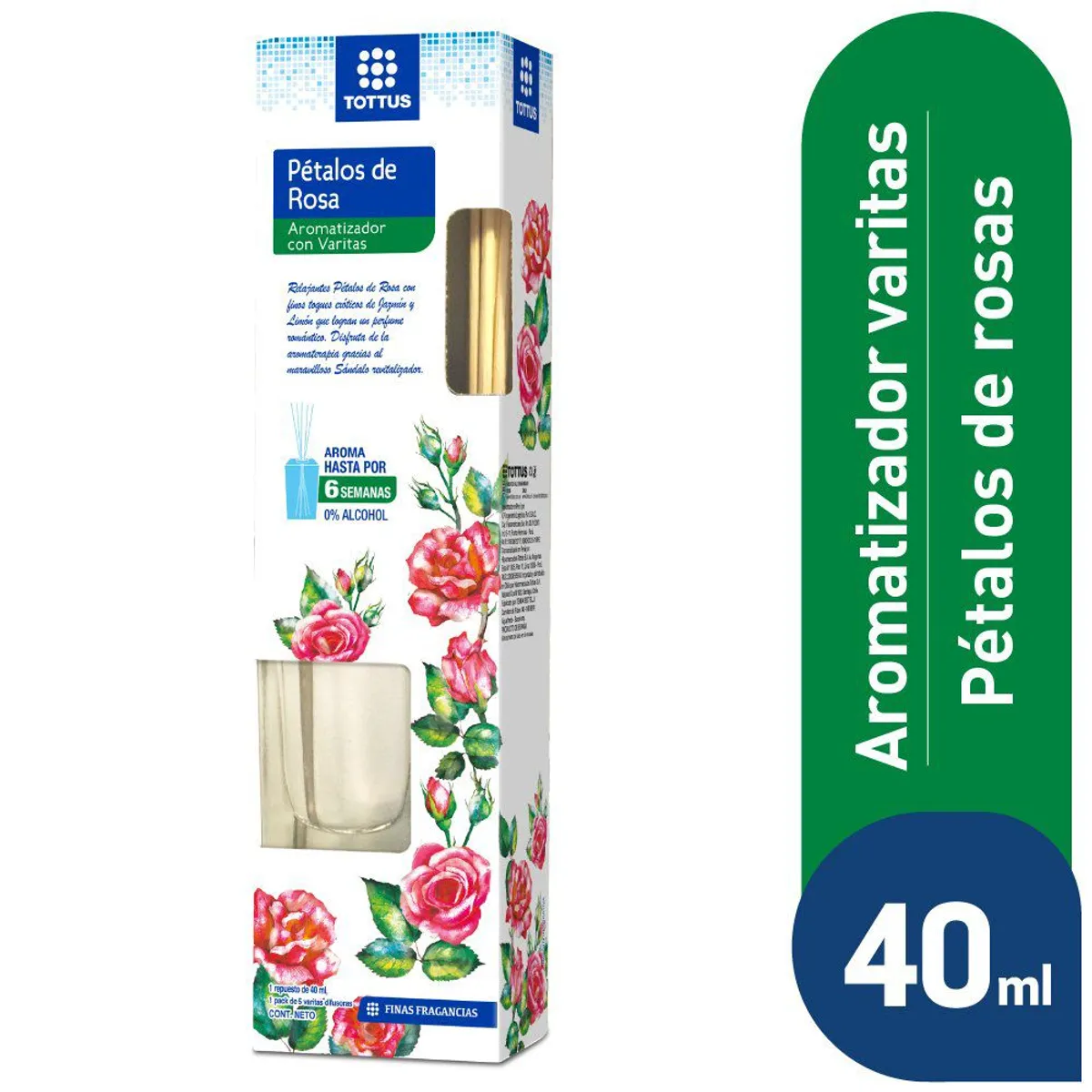 TOTTUS - Aromatizante de Varitas Tottus Pétalos de Rosas Caja 40 mL