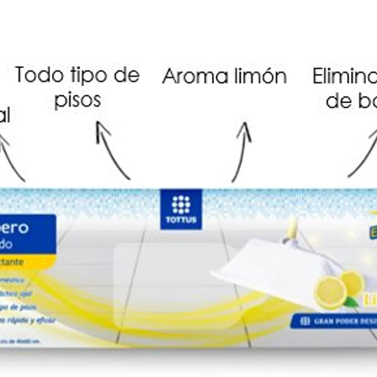 TOTTUS - Trapero Húmedo Desinfectante Tottus Limón Empaque 10 und