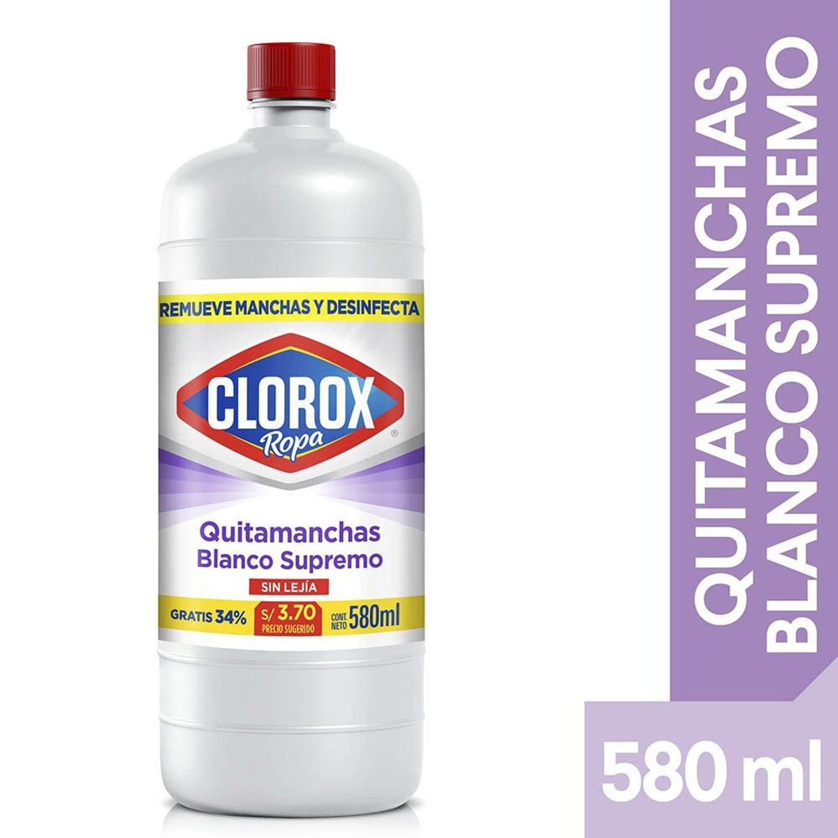CLOROX - Quitamanchas Líquido Clorox Ropa Blanca Botella 580 mL