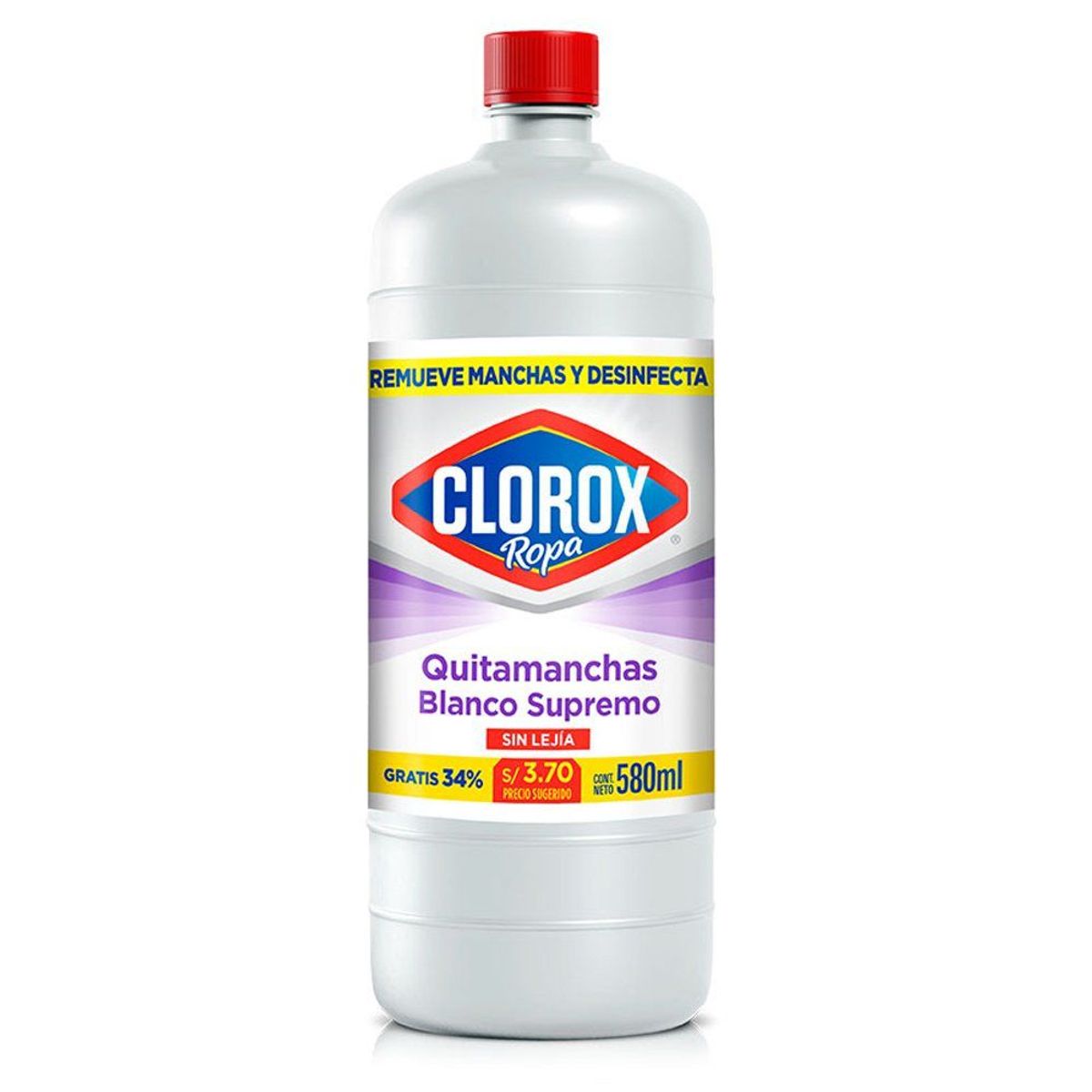 CLOROX - Quitamanchas Líquido Clorox Ropa Blanca Botella 580 mL