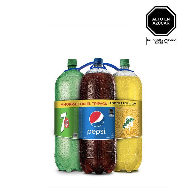 PEPSI - Gaseosa 7UP 3 L + Pepsi 3 L + Concordia Piña 3 L