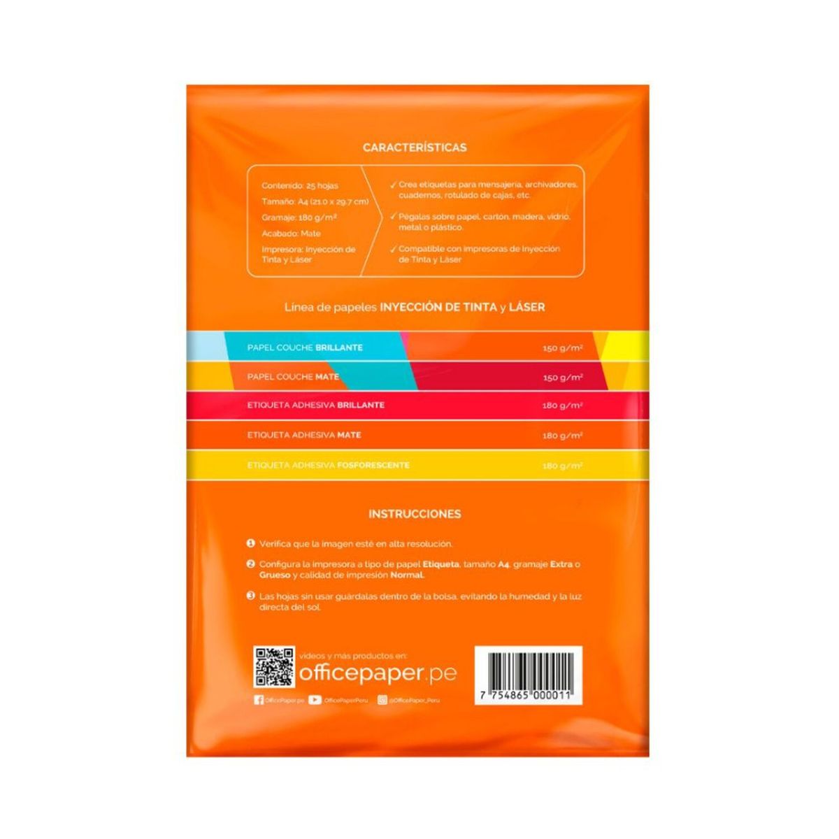 OFFICE PAPER - ETIQUETA MATE POR 25 HOJAS A4