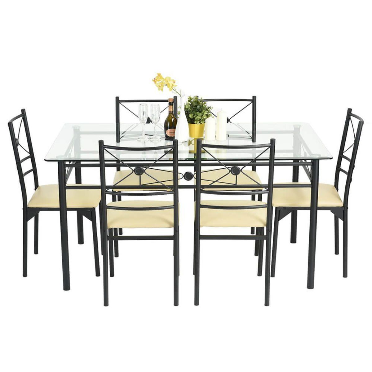 CASA JOVEN - Juego de Comedor Isadora 6 Sillas + Mesa de Vidrio