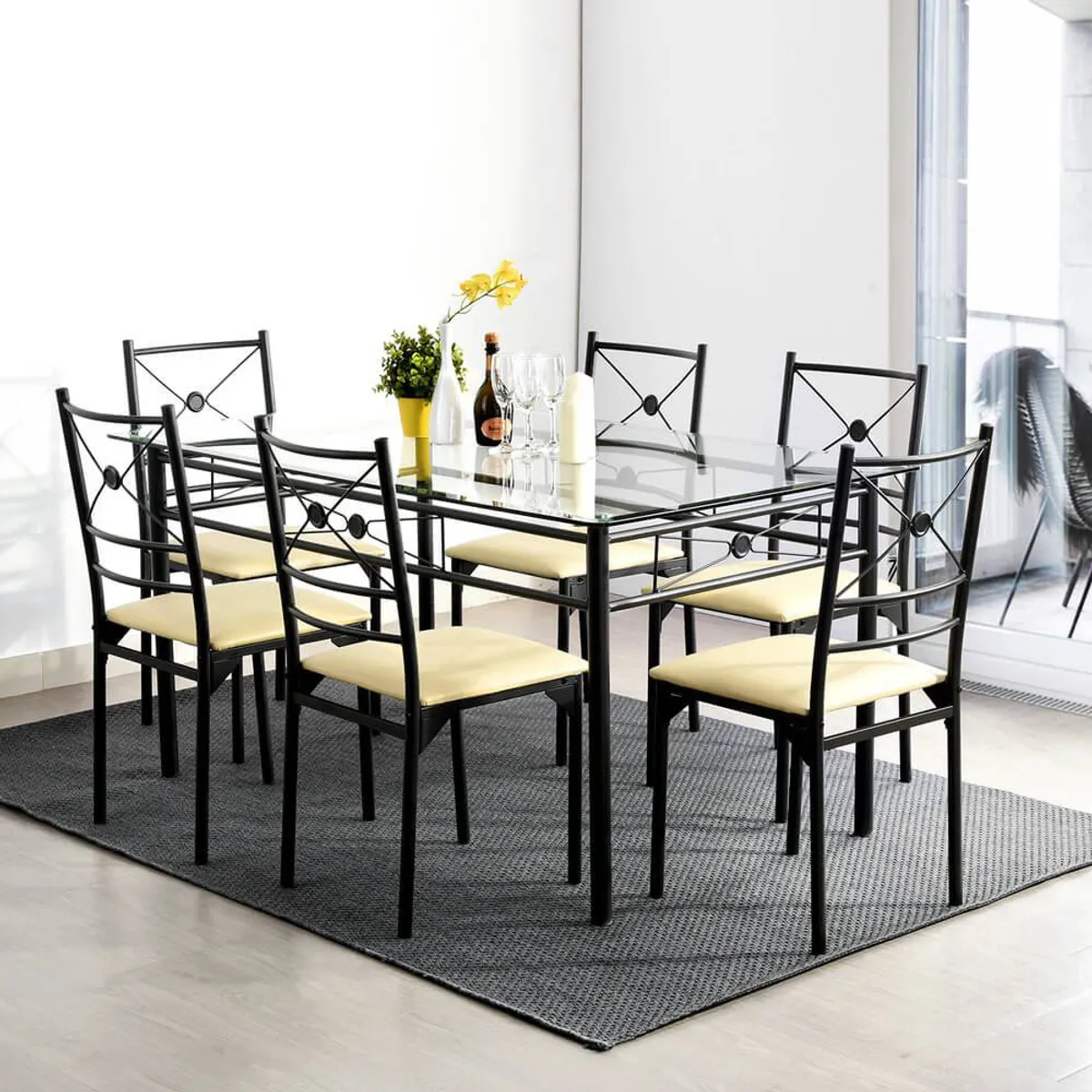 CASA JOVEN - Juego de Comedor Isadora 6 Sillas + Mesa de Vidrio