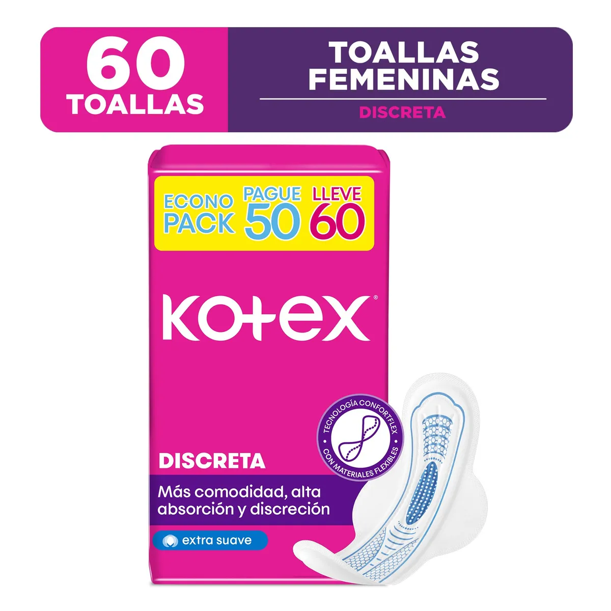 KOTEX - Toalla Higiénica Kotex Ultrafina Antibacterial Empaque 60 Und