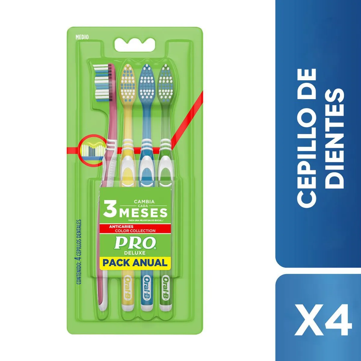 PRO - Cepillo Dental Pro Anticaries Colores Empaque 4 Und