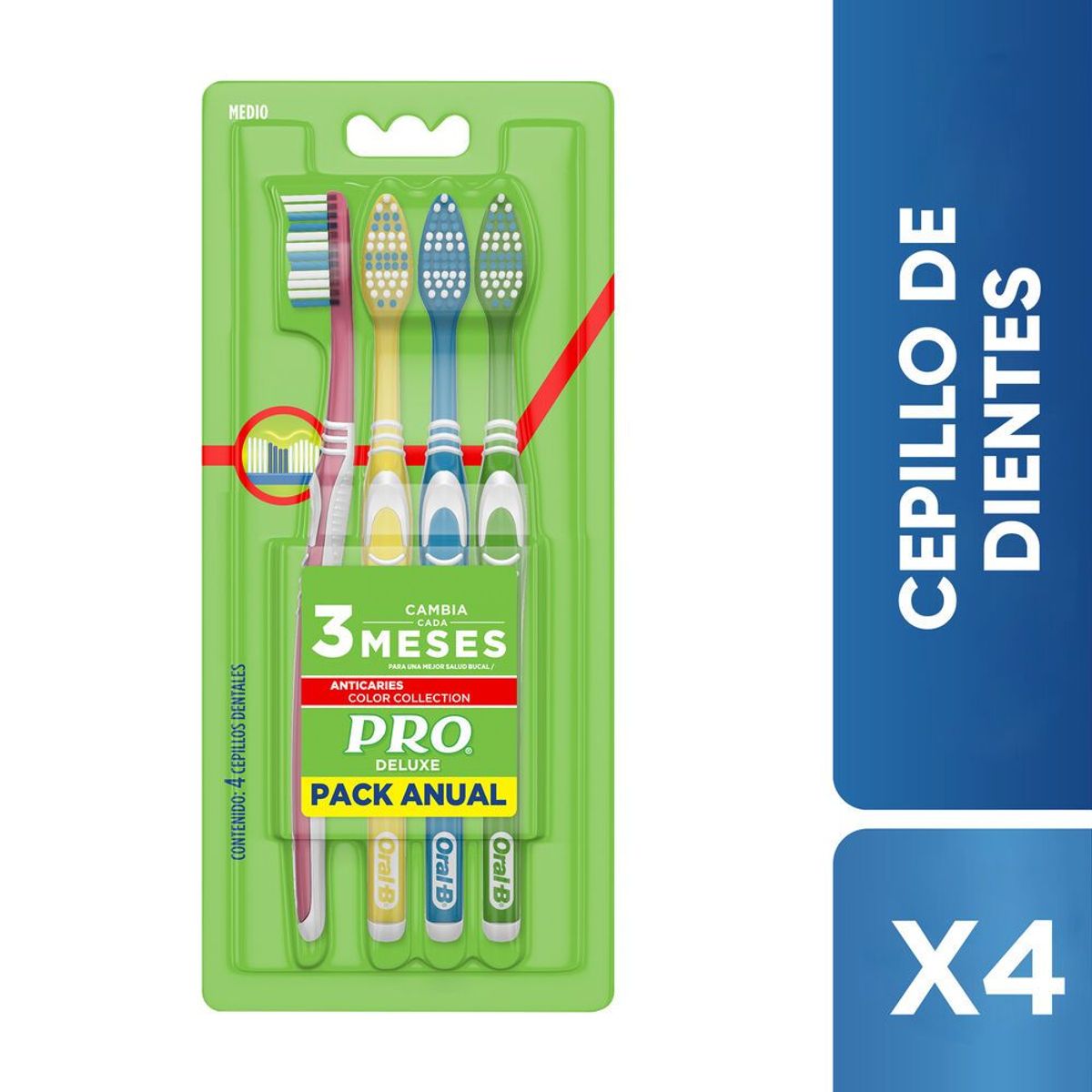 PRO - Cepillo Dental Pro Anticaries Colores Empaque 4 Und