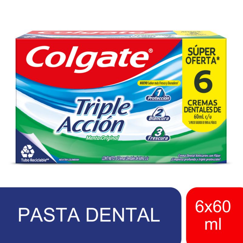 COLGATE - Pasta Dental Colgate Triple Acción Menta Pack 6 Cajas 60 mL