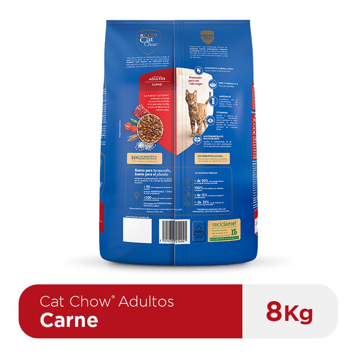 CAT CHOW - Alimento Seco Gatos Adultos Cat Chow Carne Bolsa 8 Kg