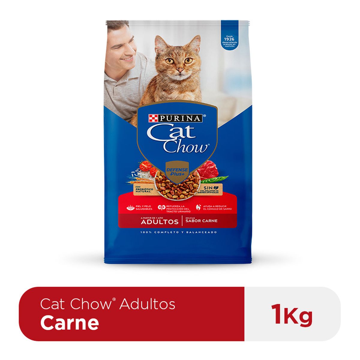 CAT CHOW - Alimento Seco Gatos Adultos Cat Chow Carne Bolsa 1 Kg