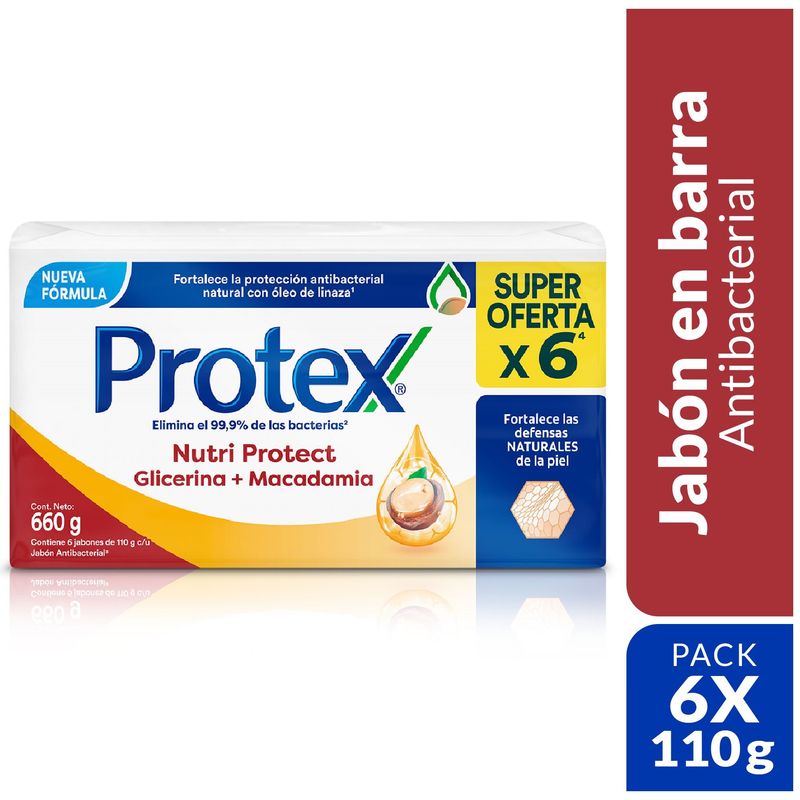 JOHNSONS ADULTO - Jabón Barra Protex Nutri Protect Macadamia Pack 6 Empaques 110 g