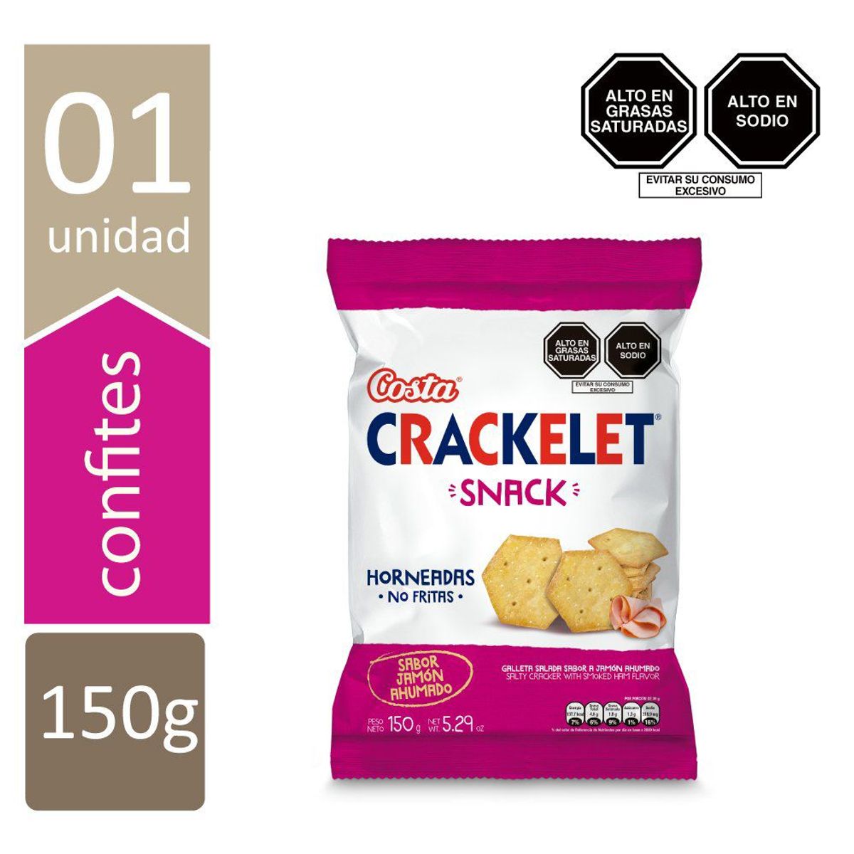 COSTA - Galleta Costa Crackelet Jamón Ahumado Bolsa 150 g