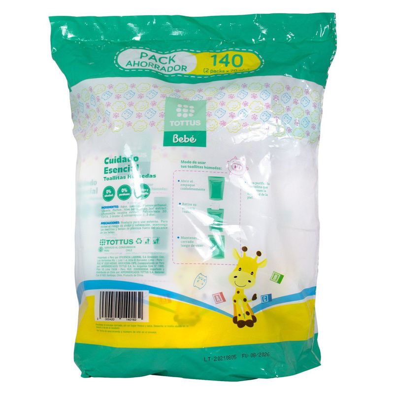 TOTTUS - Toallitas Húmedas Tottus Cuidado Esencial Pack 2 Empaques 70 Und