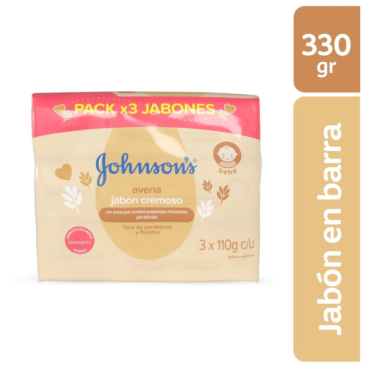 JOHNSONS BABY - Jabón en Barra Bebé Johnsons Avena Tripack Caja 330 g