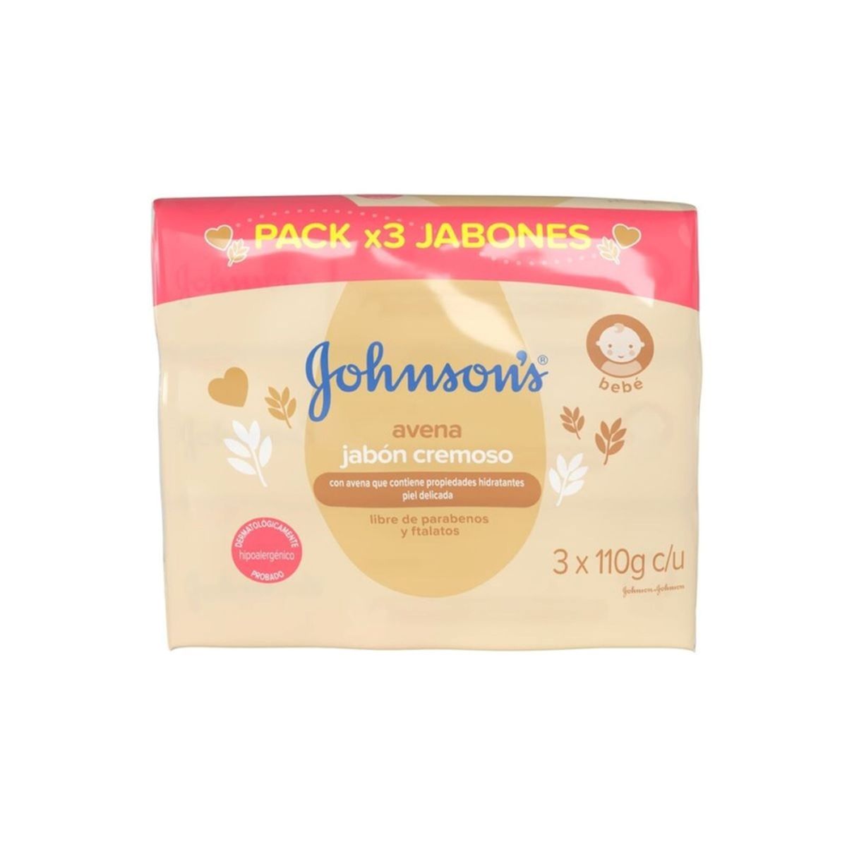 JOHNSONS BABY - Jabón en Barra Bebé Johnsons Avena Tripack Caja 330 g
