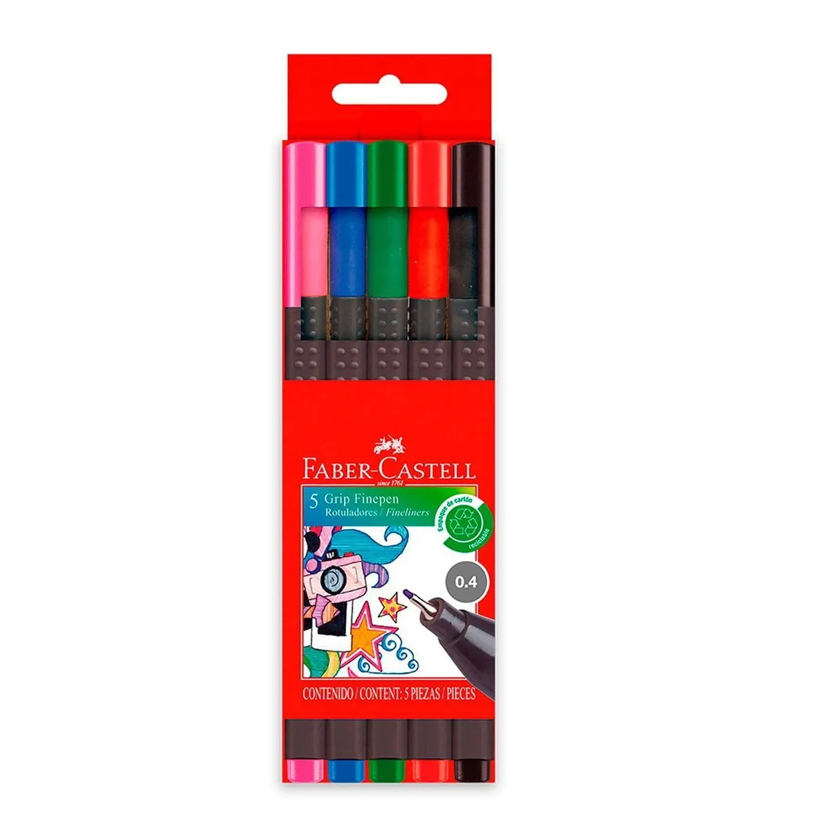 FABER CASTELL - Plumones Faber Castell Finepen Básico Empaque 5 Und