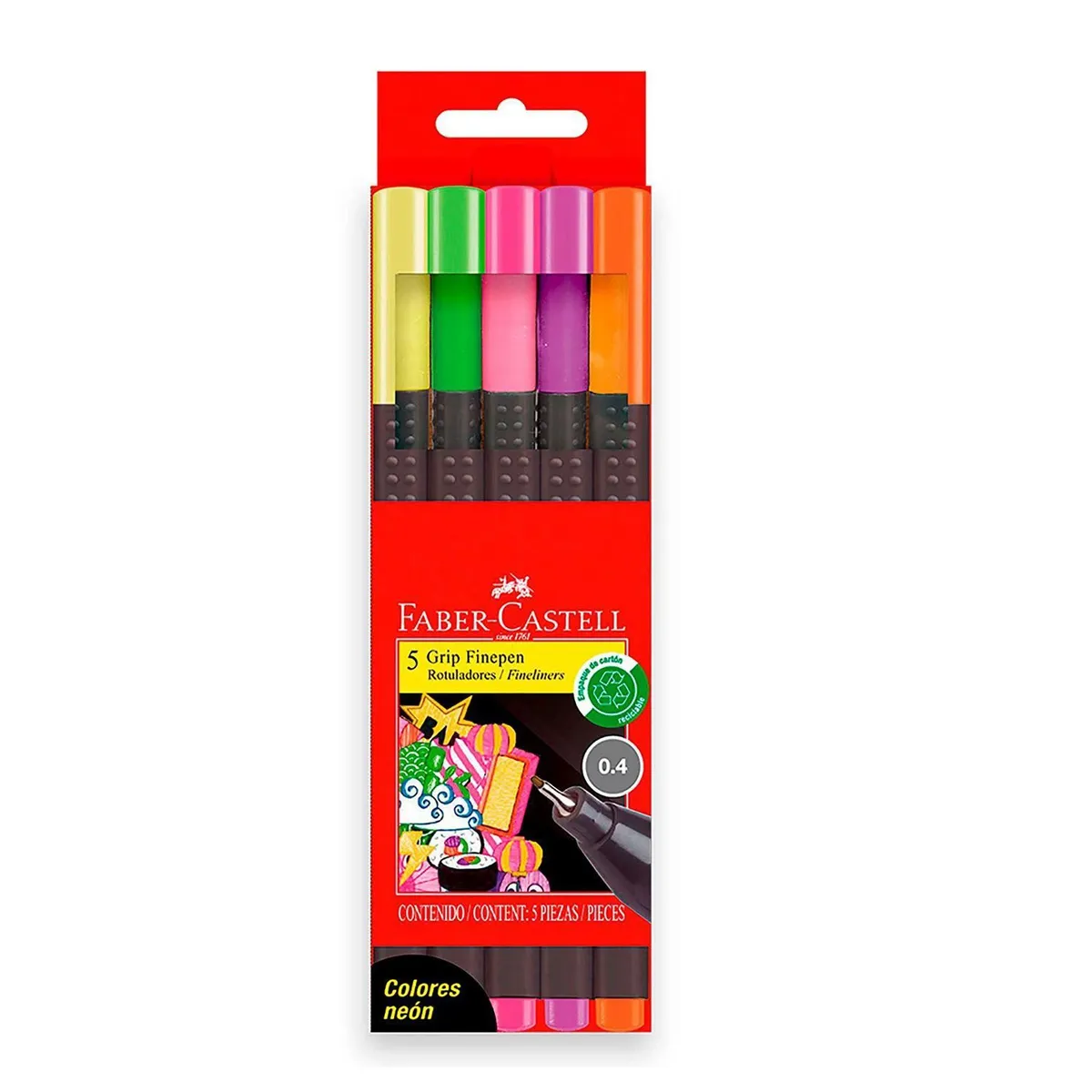FABER CASTELL - Plumones Faber Castell Finepen Neón Empaque 5 Und