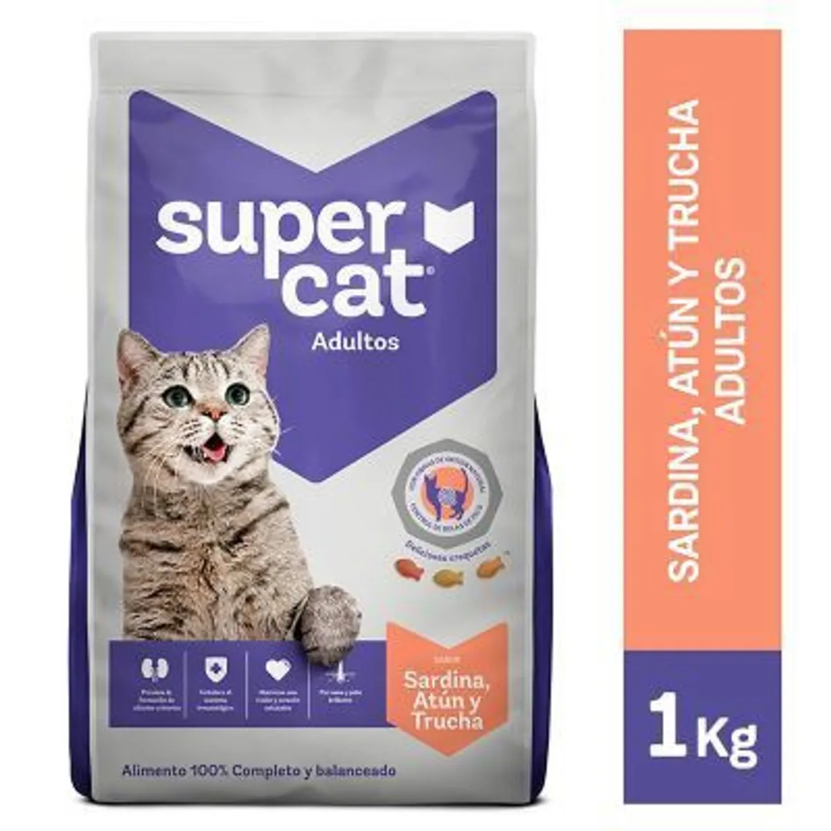 SUPERCAT - Alimento Seco Gatos Adultos Supercat Sardina Atún Trucha Bolsa 1 Kg