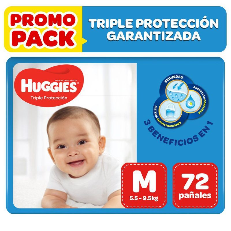 HUGGIES - Pañales Huggies Triple Protección Talla M Empaque 72 Und