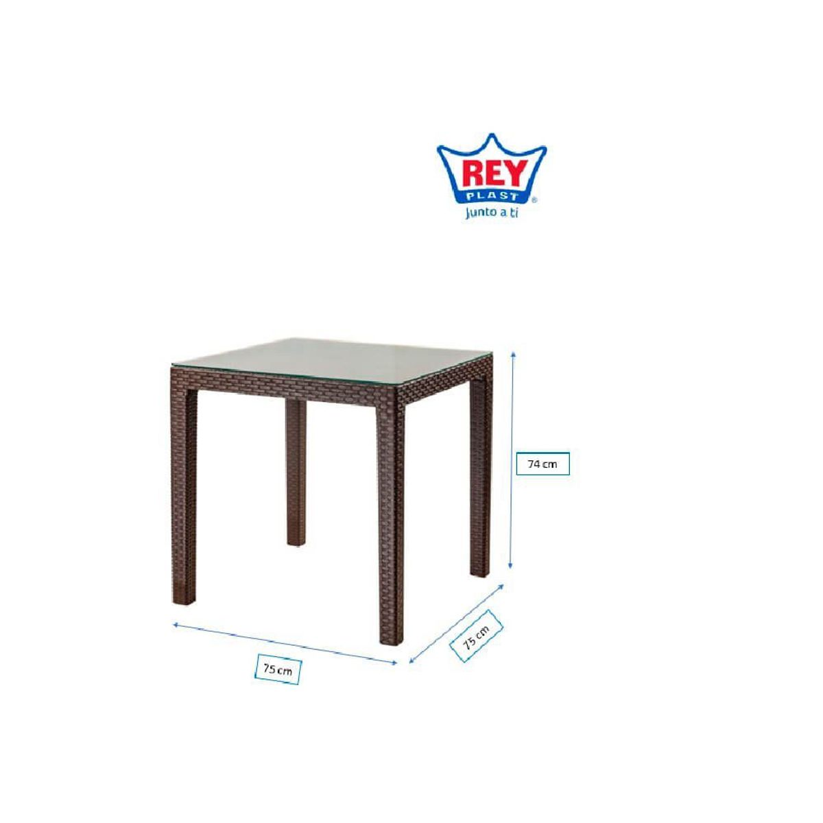 REYPLAST - Mesa Tavarua 75 X 75 Mod Ratan Con Vidrio Templad