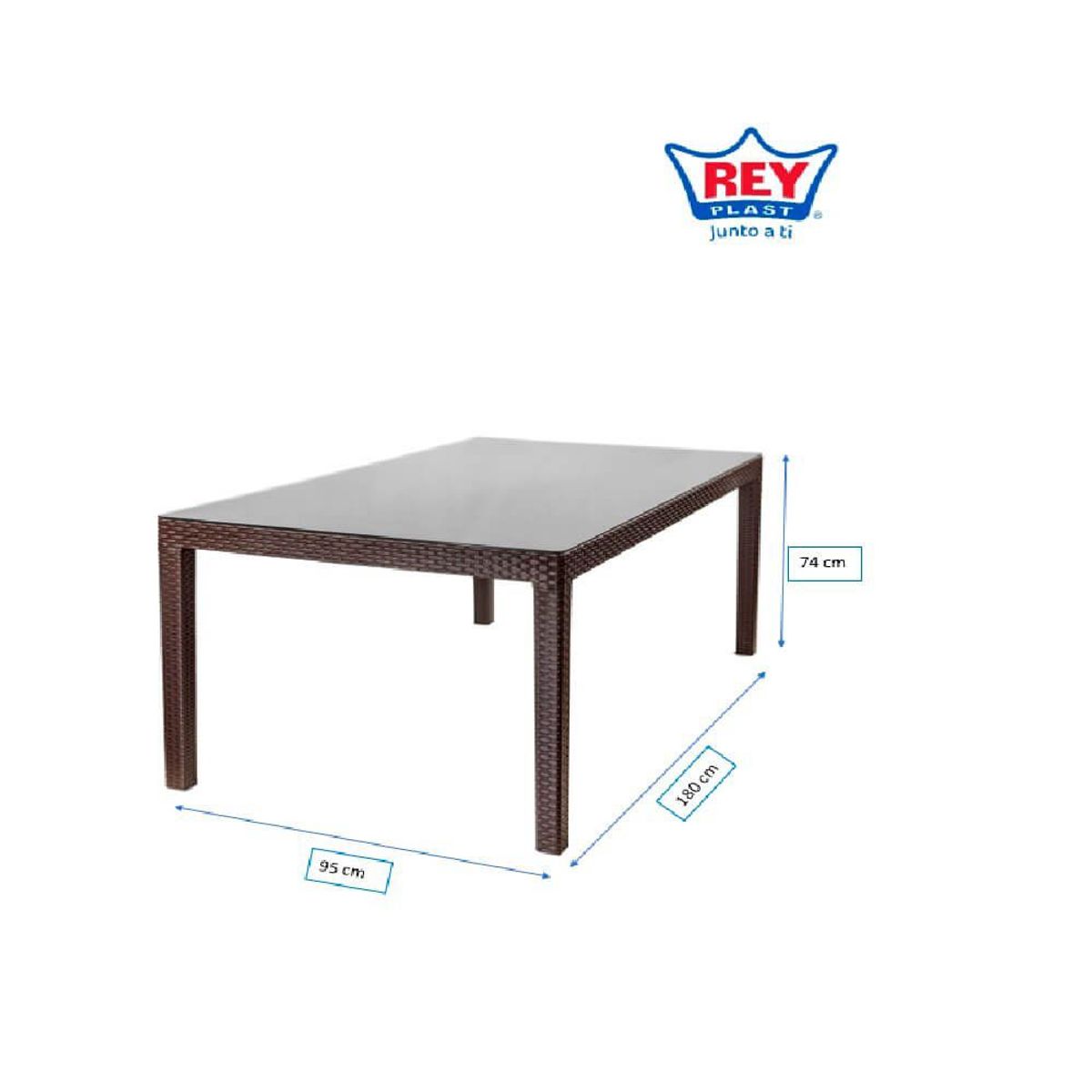 REYPLAST - Mesa Tavarua 180 X 95 Mod Ratan Con Vidrio Templ