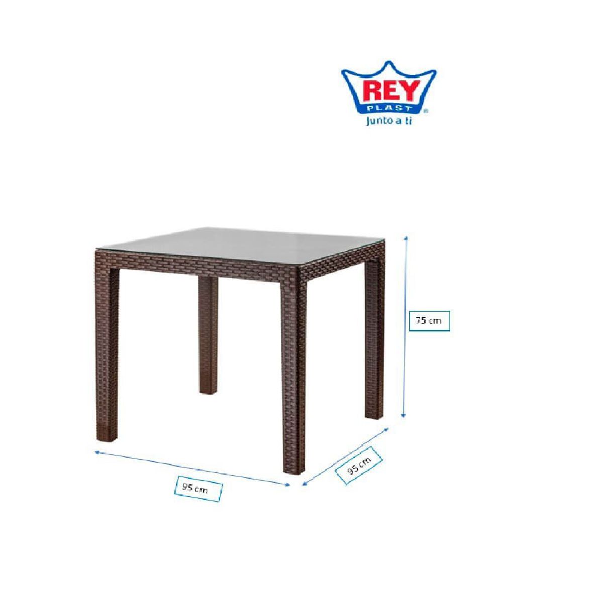 REYPLAST - Mesa Tavarua 95 X 95 Mod Ratan Con Vidrio Templa