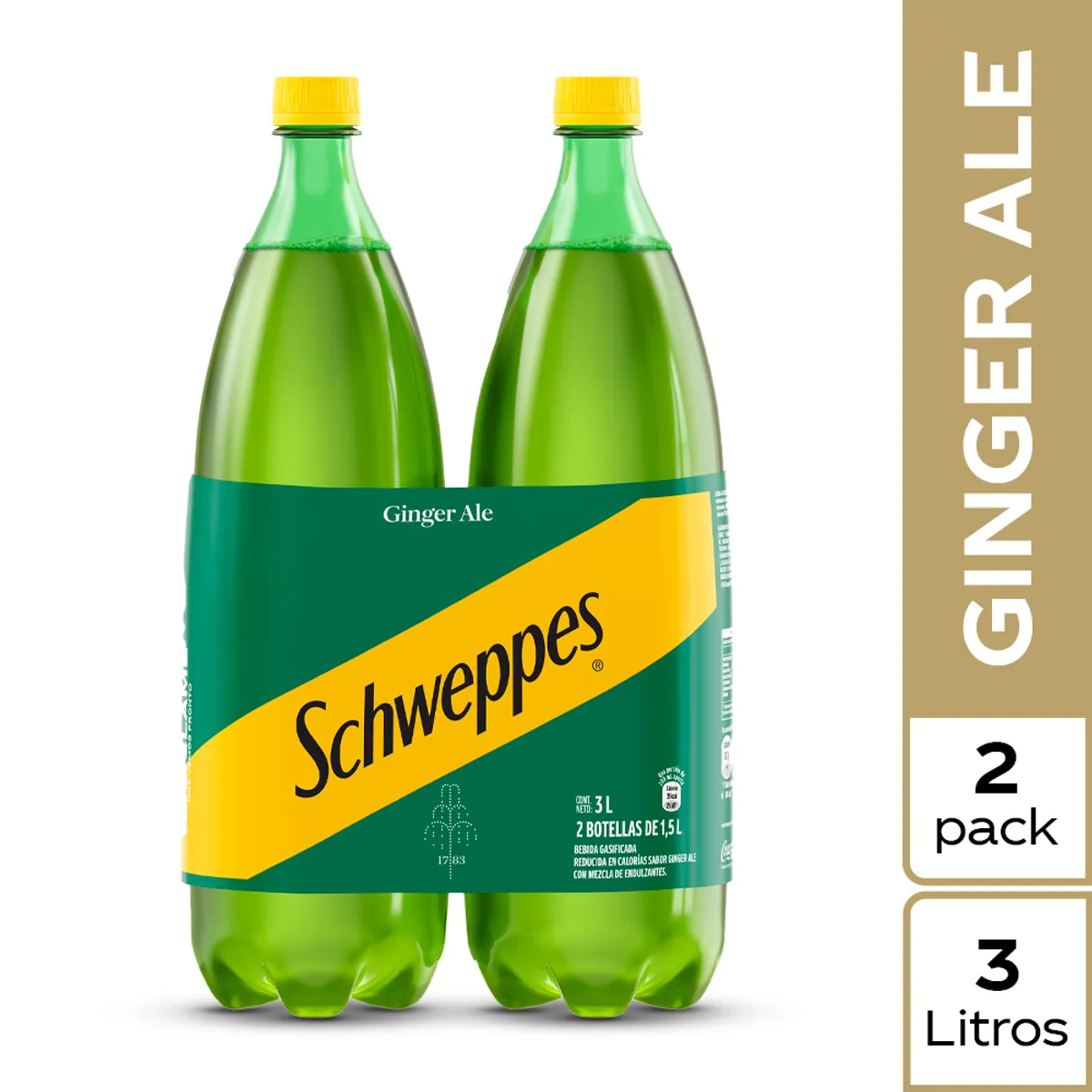 SCHWEPPES - Gaseosa Schweppes Ginger Ale Pack 2 Botellas 1.5 L