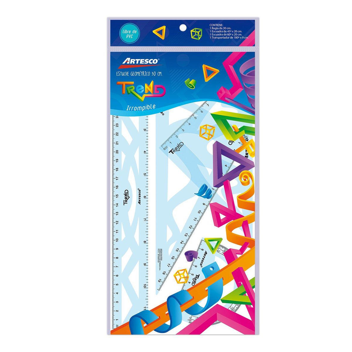 ARTESCO - Estuche Geométrico Artesco 30cm Irrompible Empaque 4 Und