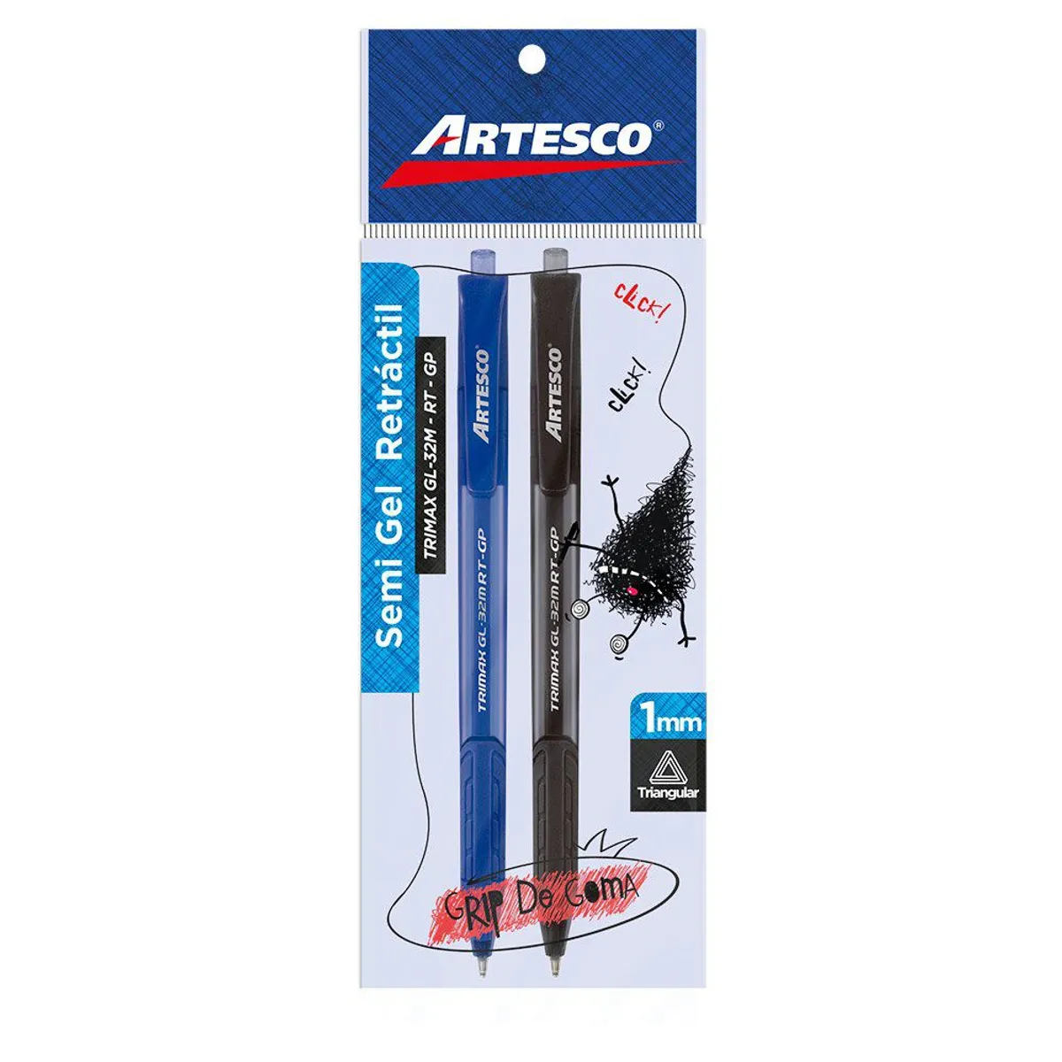 ARTESCO - Lapicero Artesco Trimax Semi Gel Retráctil Azul Y Negro Empaque 2 Und