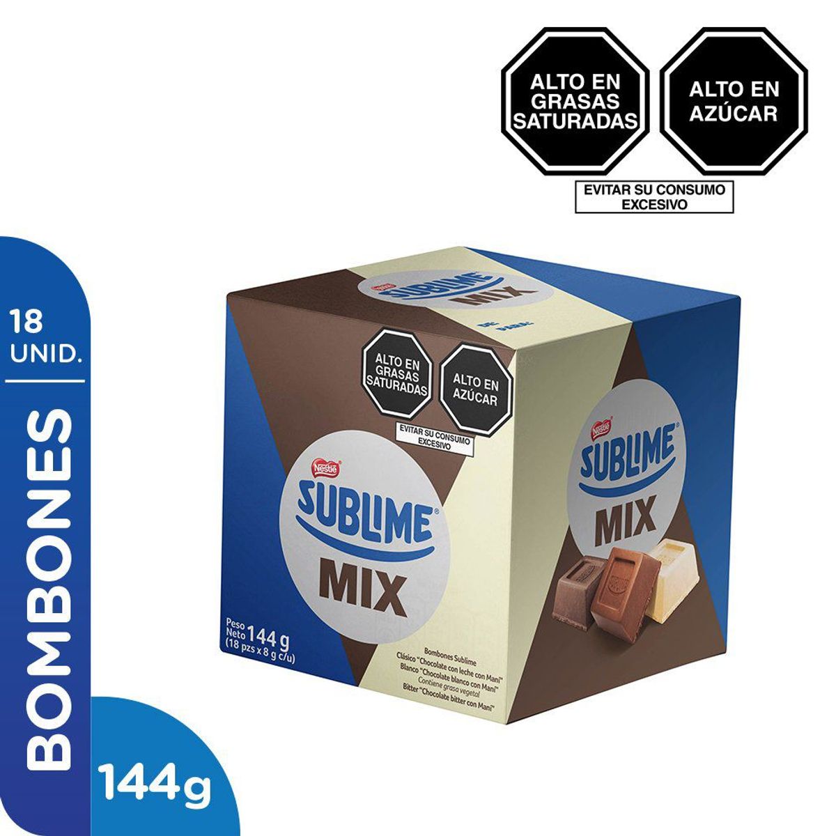 SUBLIME - CHOCOL SUBLIME MIX LECHE BITTER Y BLANCO 8GX18UND