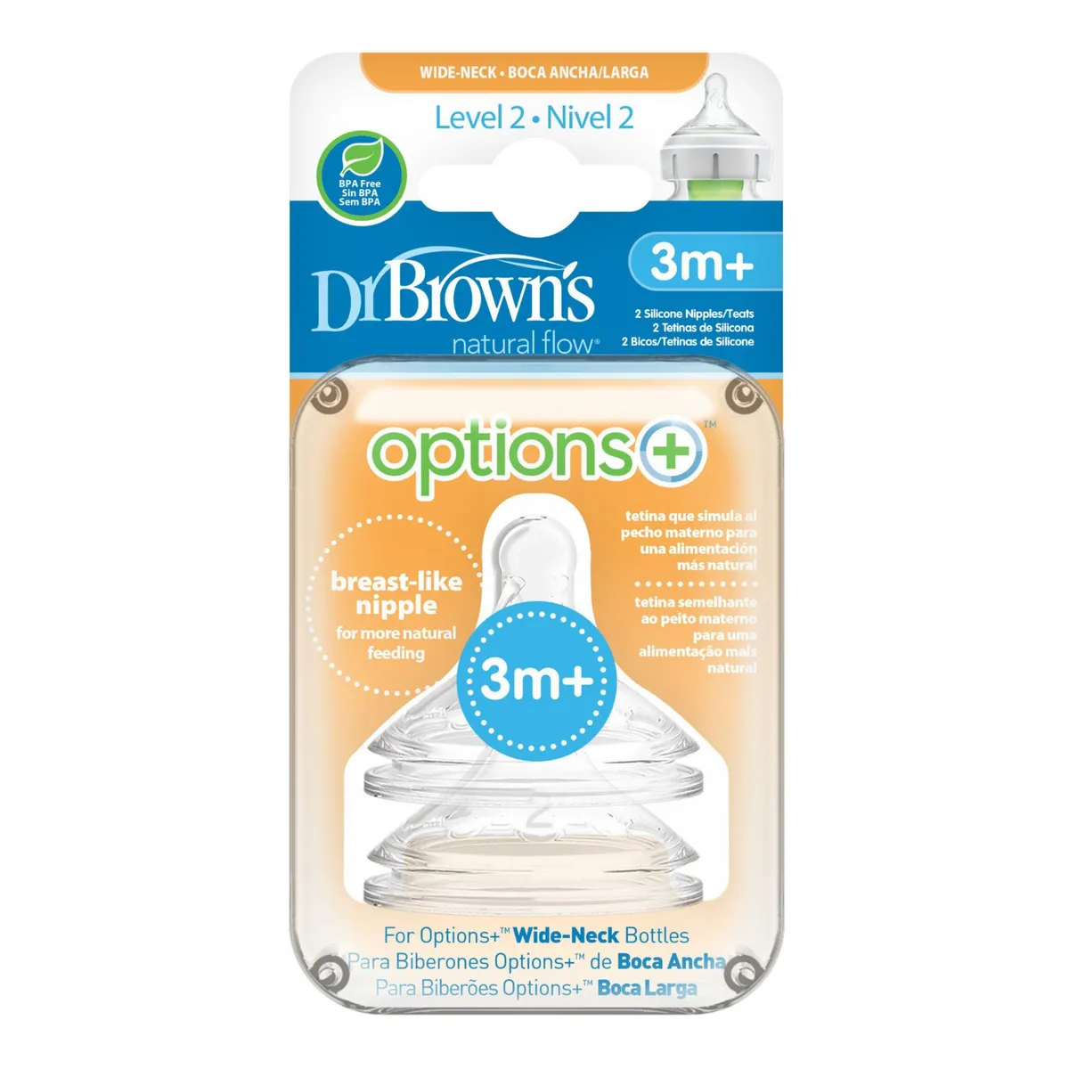 DR. BROWNS - Tetina de Silicona Options Nivel 2 Boca Ancha x2 Unidades