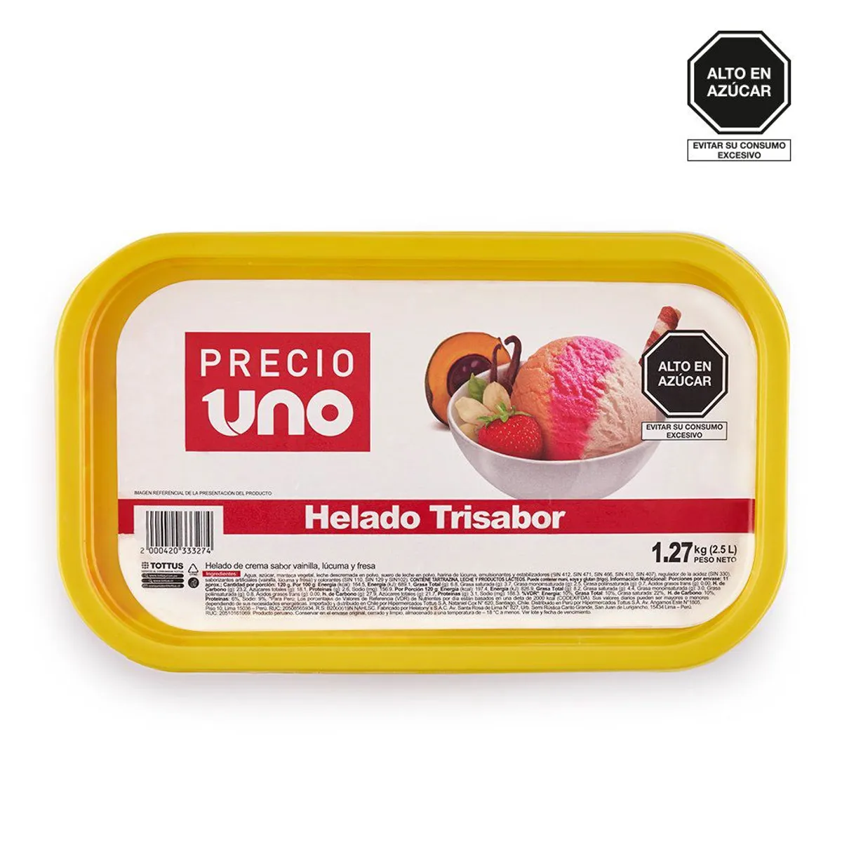 PRECIO UNO - Helado Trisabor Precio Uno Vainilla Lúcuma Fresa Envase 2.5 L