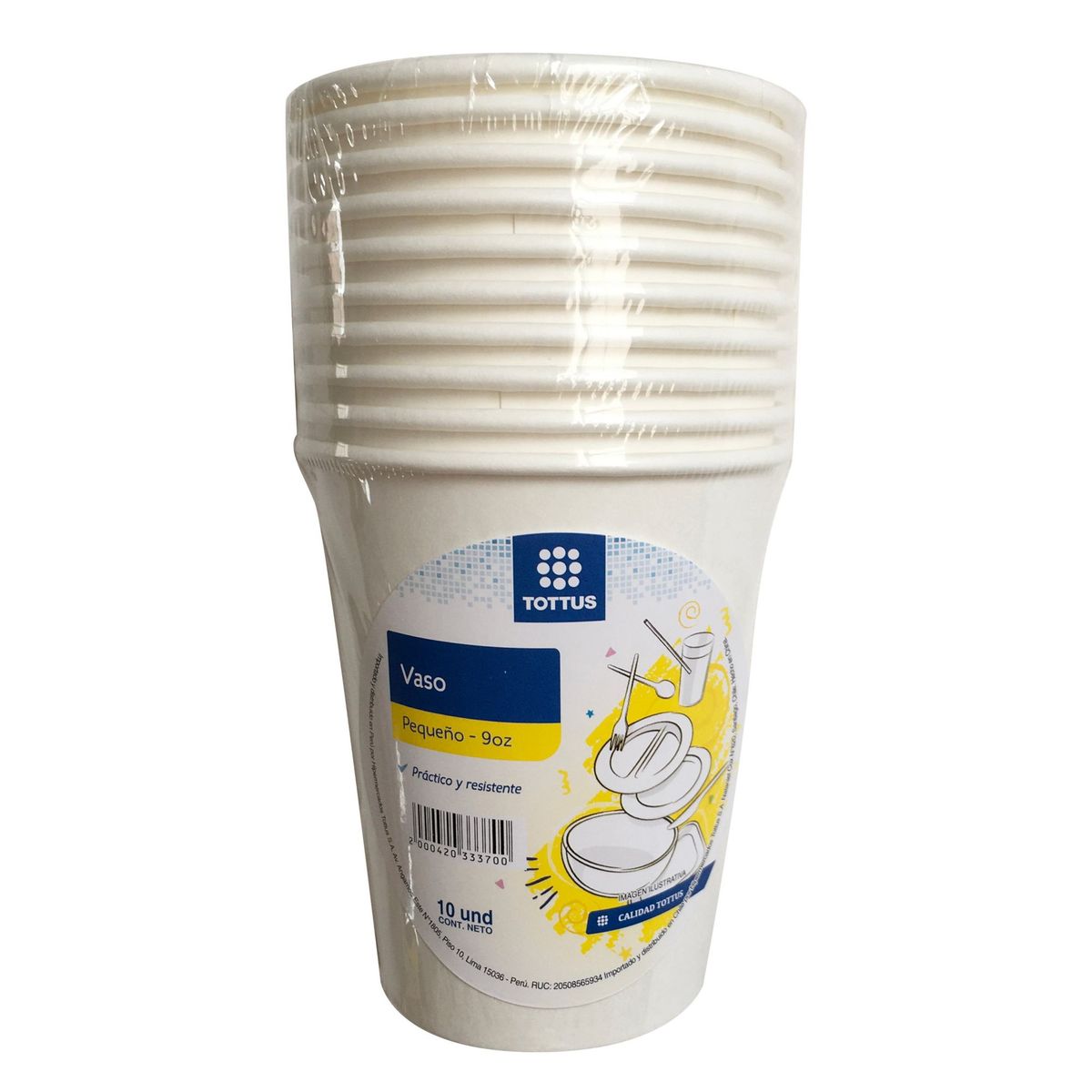 TOTTUS - Vasos de Cartón Tottus 9oz Empaque 10 Und