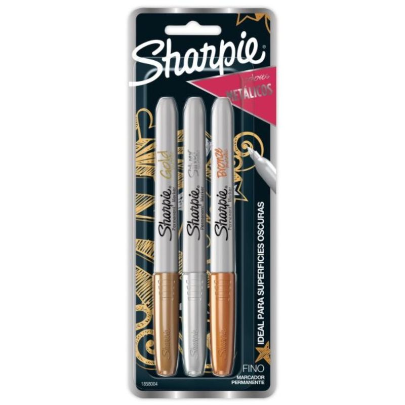 SHARPIE - Plumones Permanentes Sharpie Punta Fina Metálico Blíster 3 Und