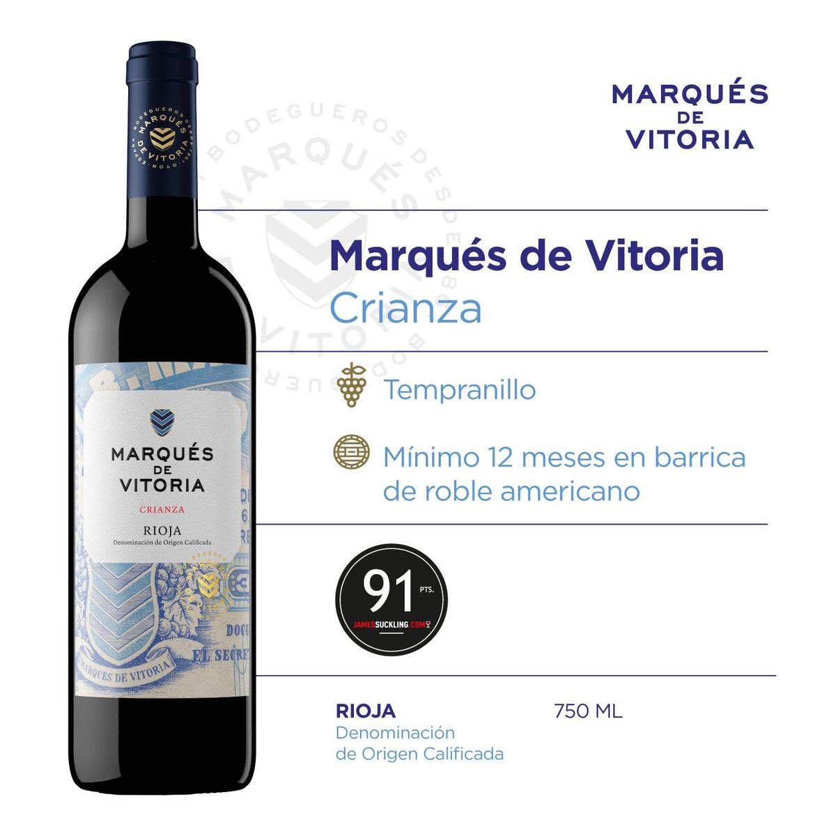 MARQUES DE VITORIA - Vino Tinto Marqués de Vittoria Crianza Botella 750 mL