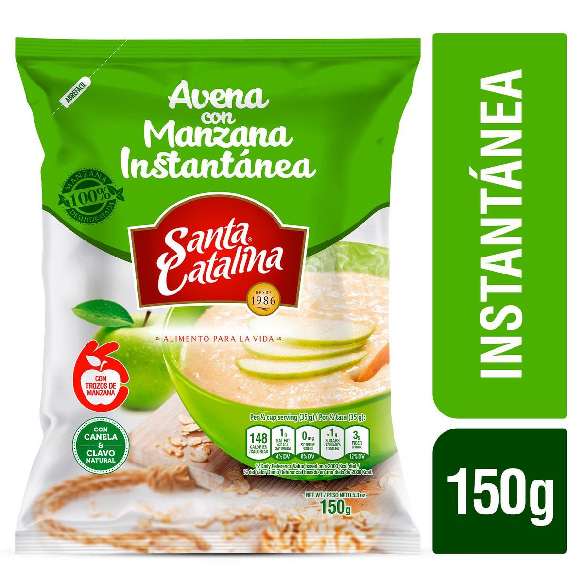 SANTA CATALINA - Avena Instantánea Santa Catalina Manzana Bolsa 150 g