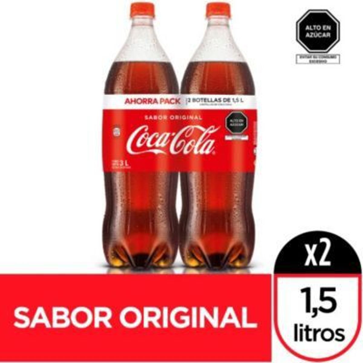 COCA COLA - Gaseosa Coca Cola Original Pack 2 Botellas 1.5 L