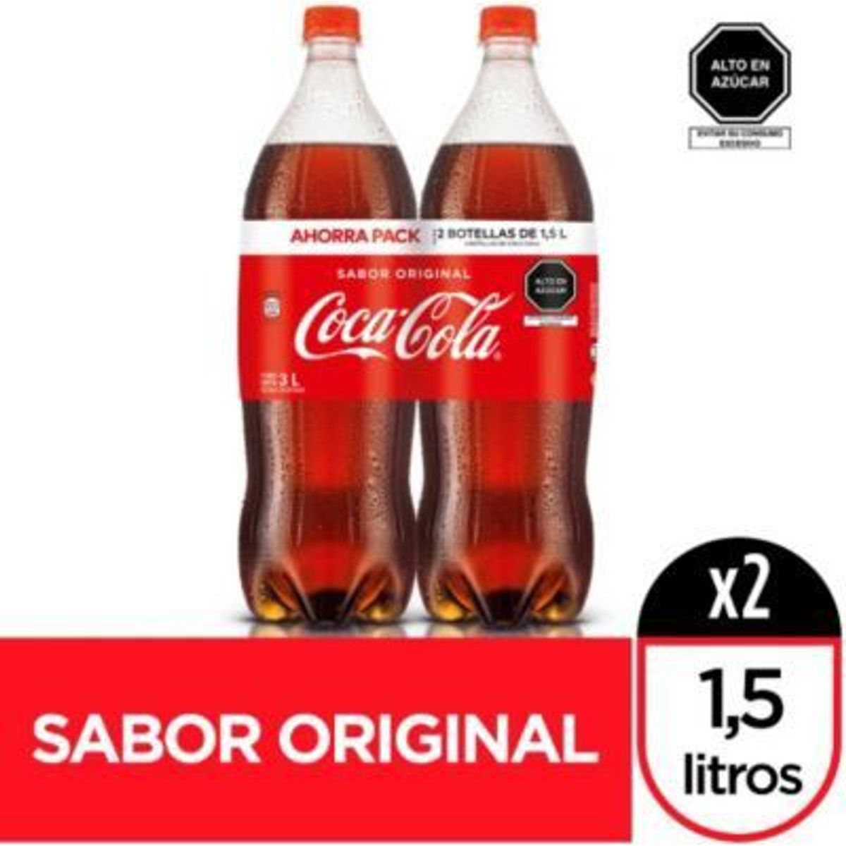 COCA COLA - Gaseosa Coca Cola Original Pack 2 Botellas 1.5 L