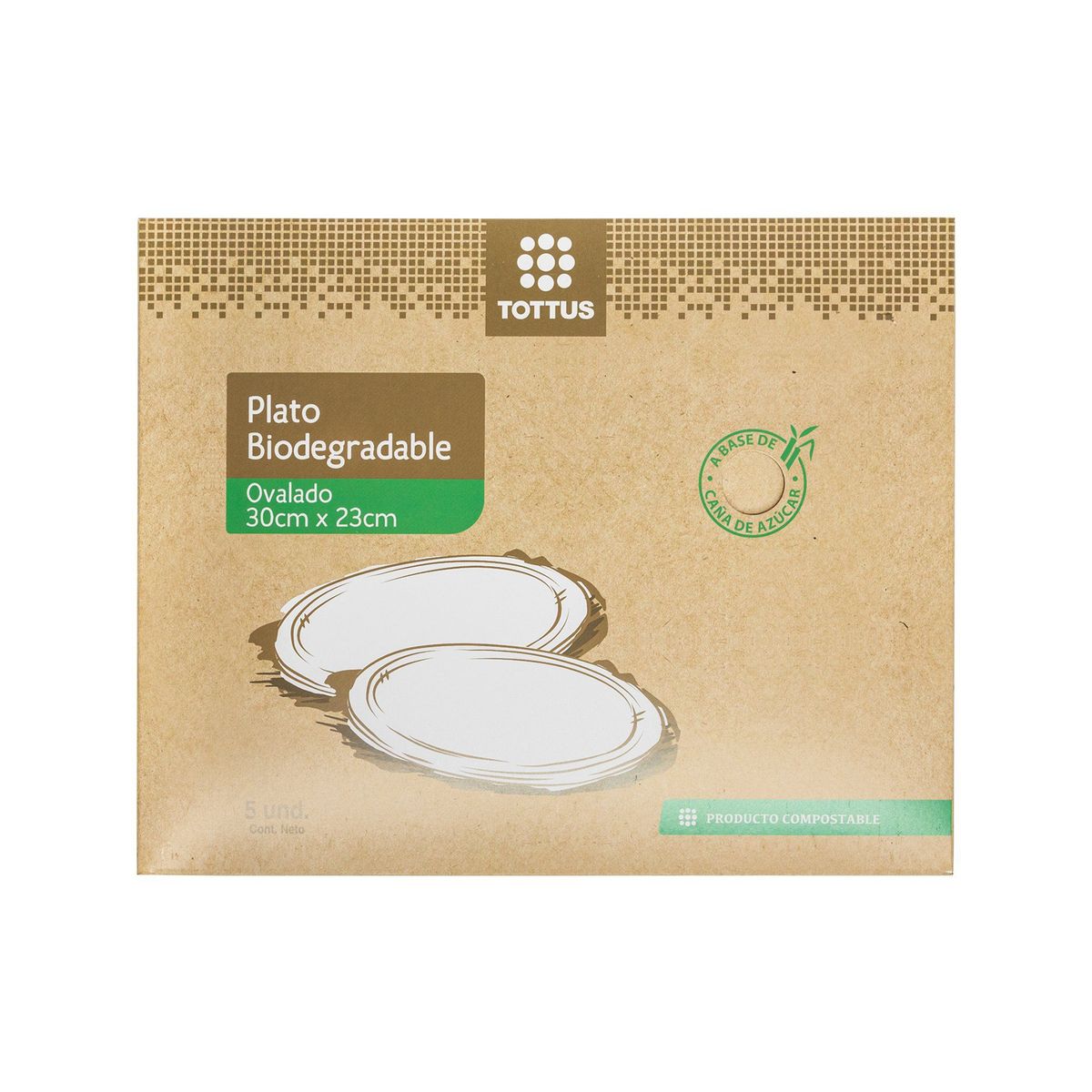TOTTUS - Platos Ovalados Biodegradables Tottus Empaque 5 Und