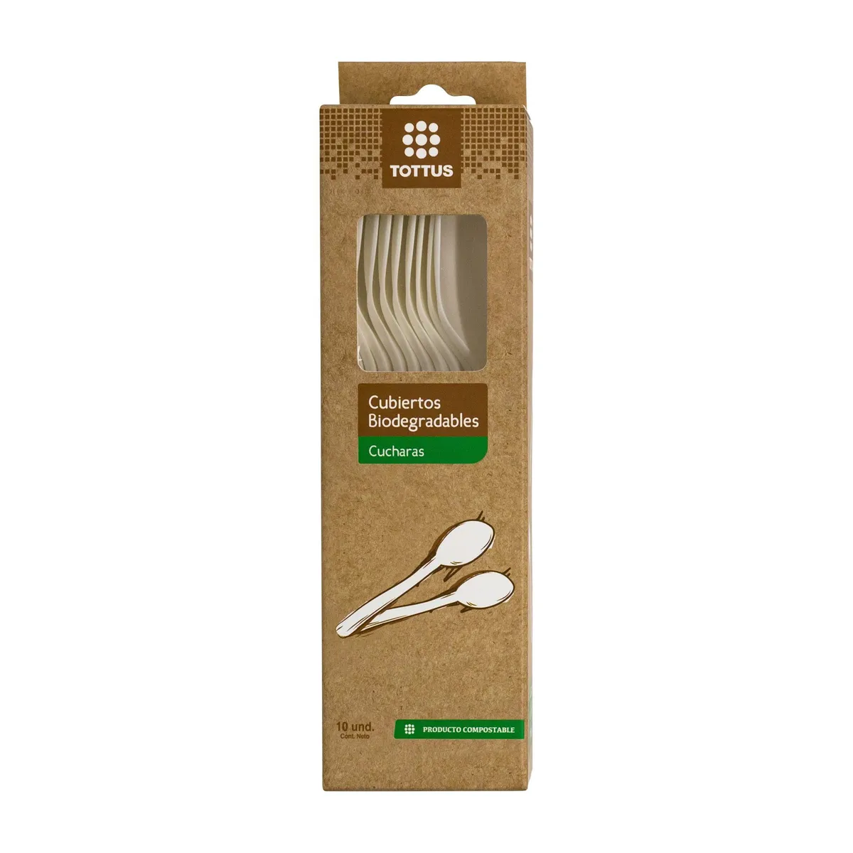 TOTTUS - Cucharas Biodegradables Tottus Empaque 10 Und