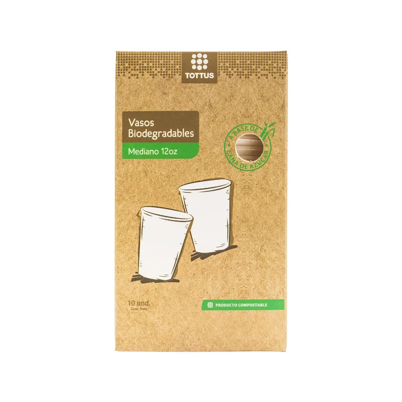 TOTTUS - Vasos Biodegadables Medianos 12 Oz
