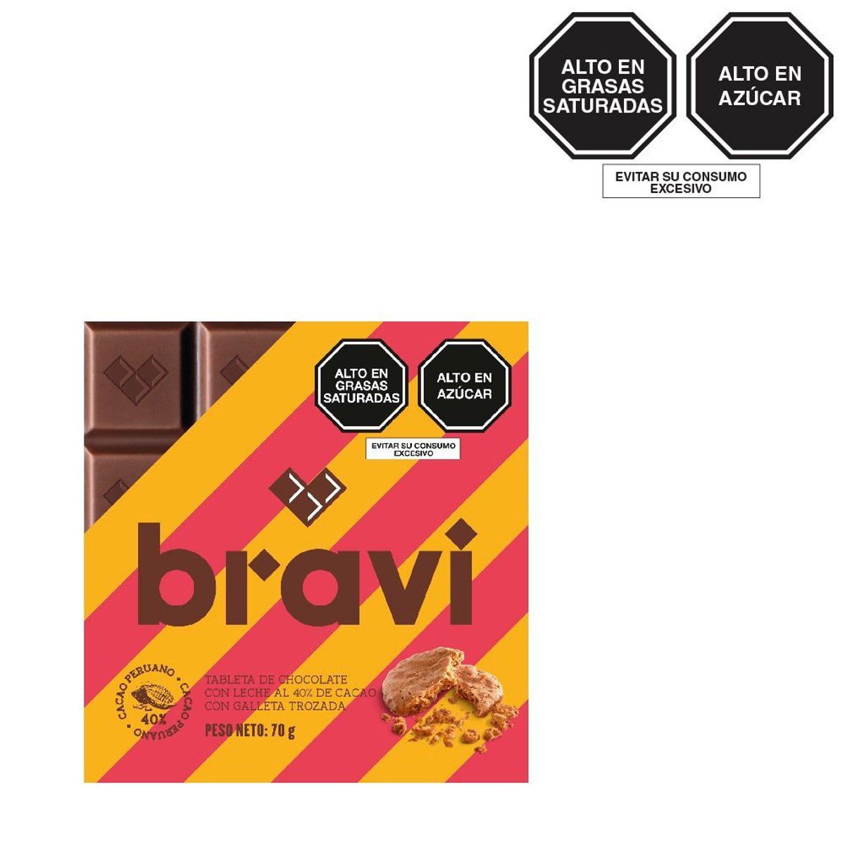 BRAVI - Tableta Chocolate Leche Galleta Bravi 70 g