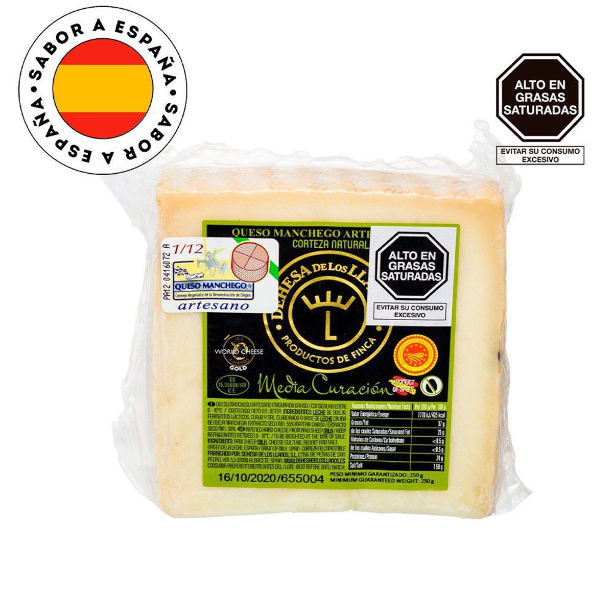 DEHESA DE LOS LLANOS - Queso Manchego Artesano Media Curación Dehesa Empaque 250 g