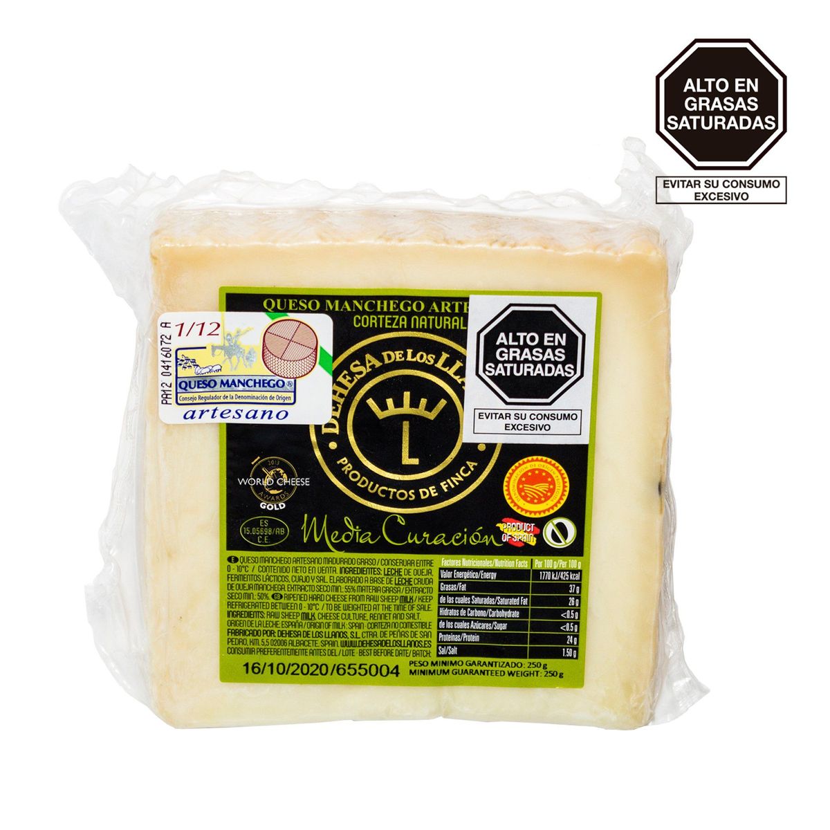 DEHESA DE LOS LLANOS - Queso Manchego Artesano Media Curación Dehesa Empaque 250 g