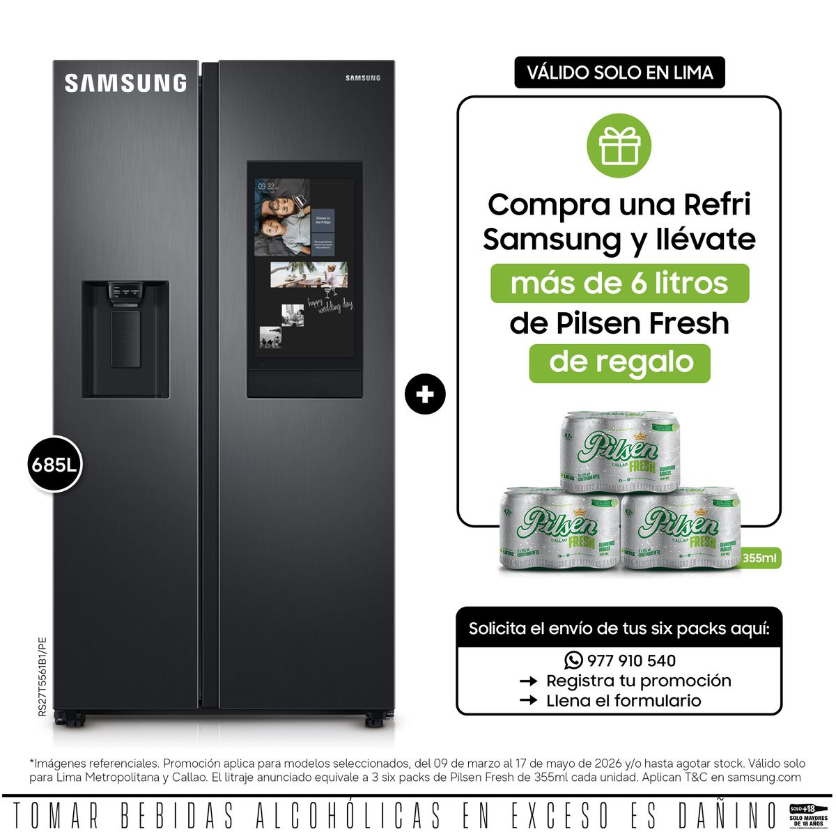 SAMSUNG - Refrigeradora Samsung RS27T5561B1PE Family Hub 685L
