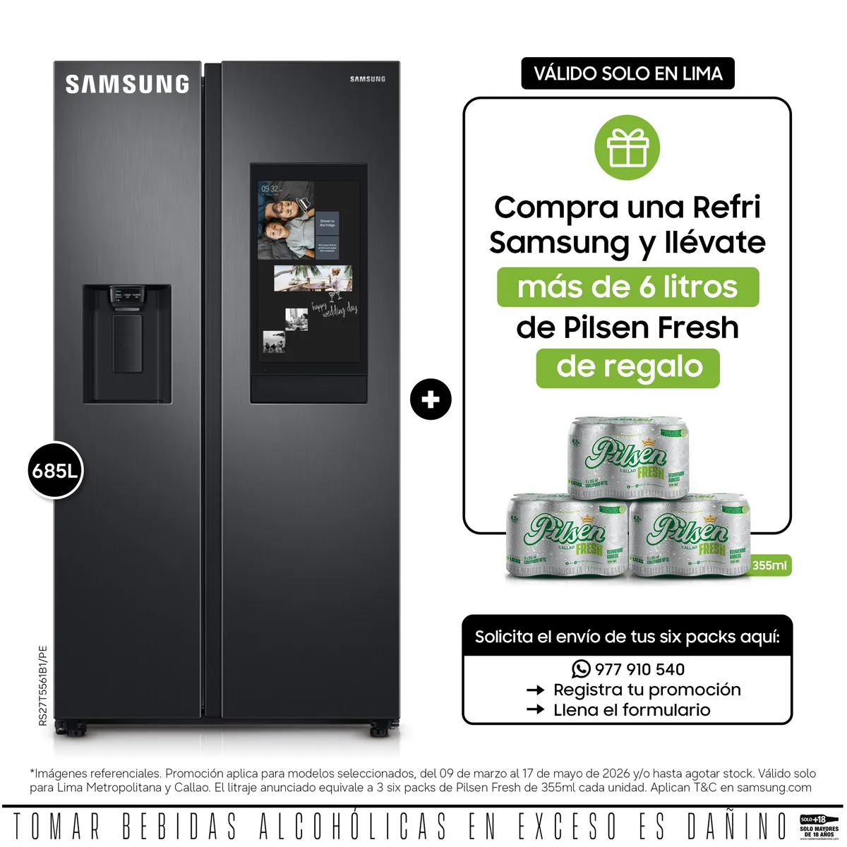 SAMSUNG - Refrigeradora Samsung RS27T5561B1PE Family Hub 685L