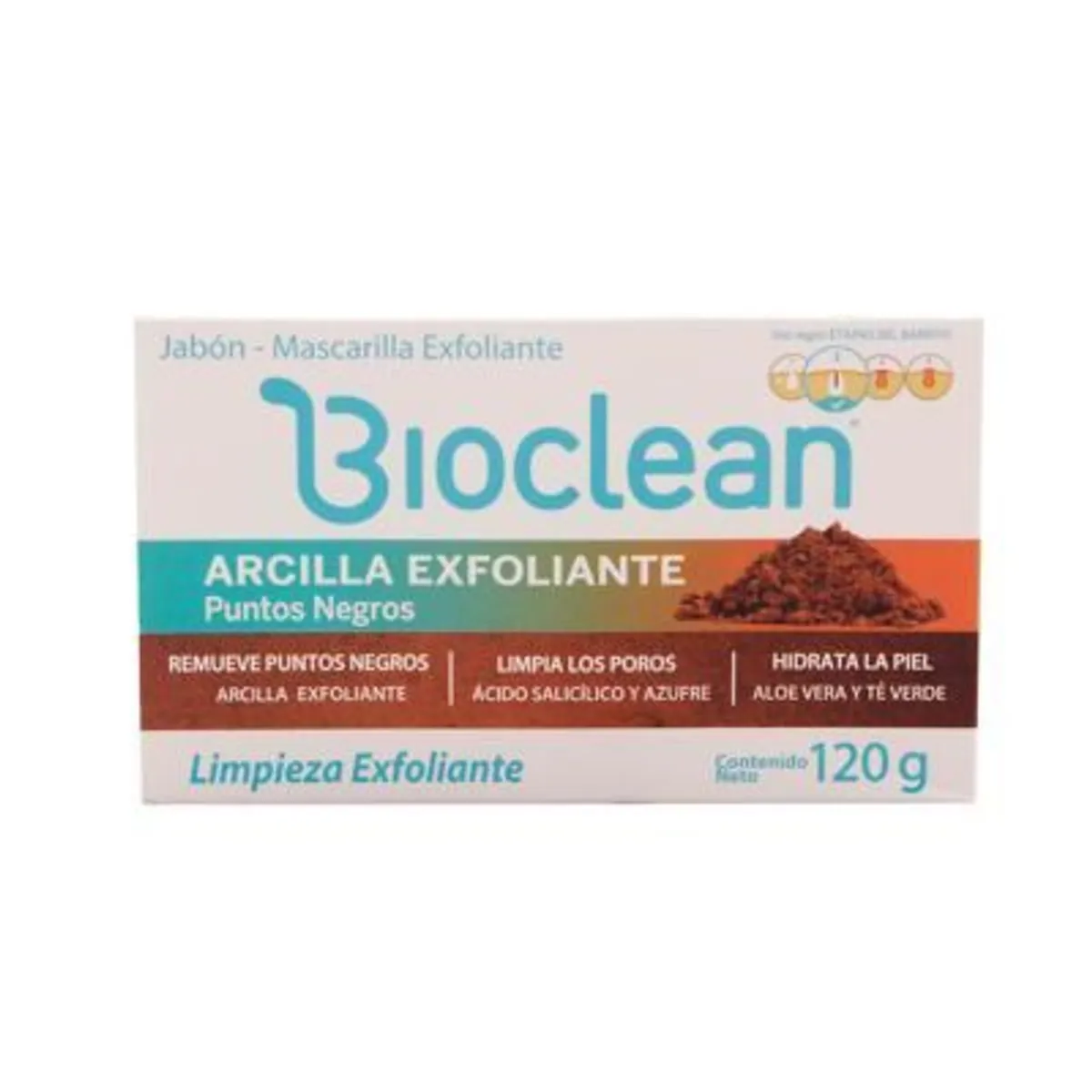 BIOCLEAN - Jabón en Barra Bioclean Arcilla Exfoliante Puntos Negros Caja 120 g